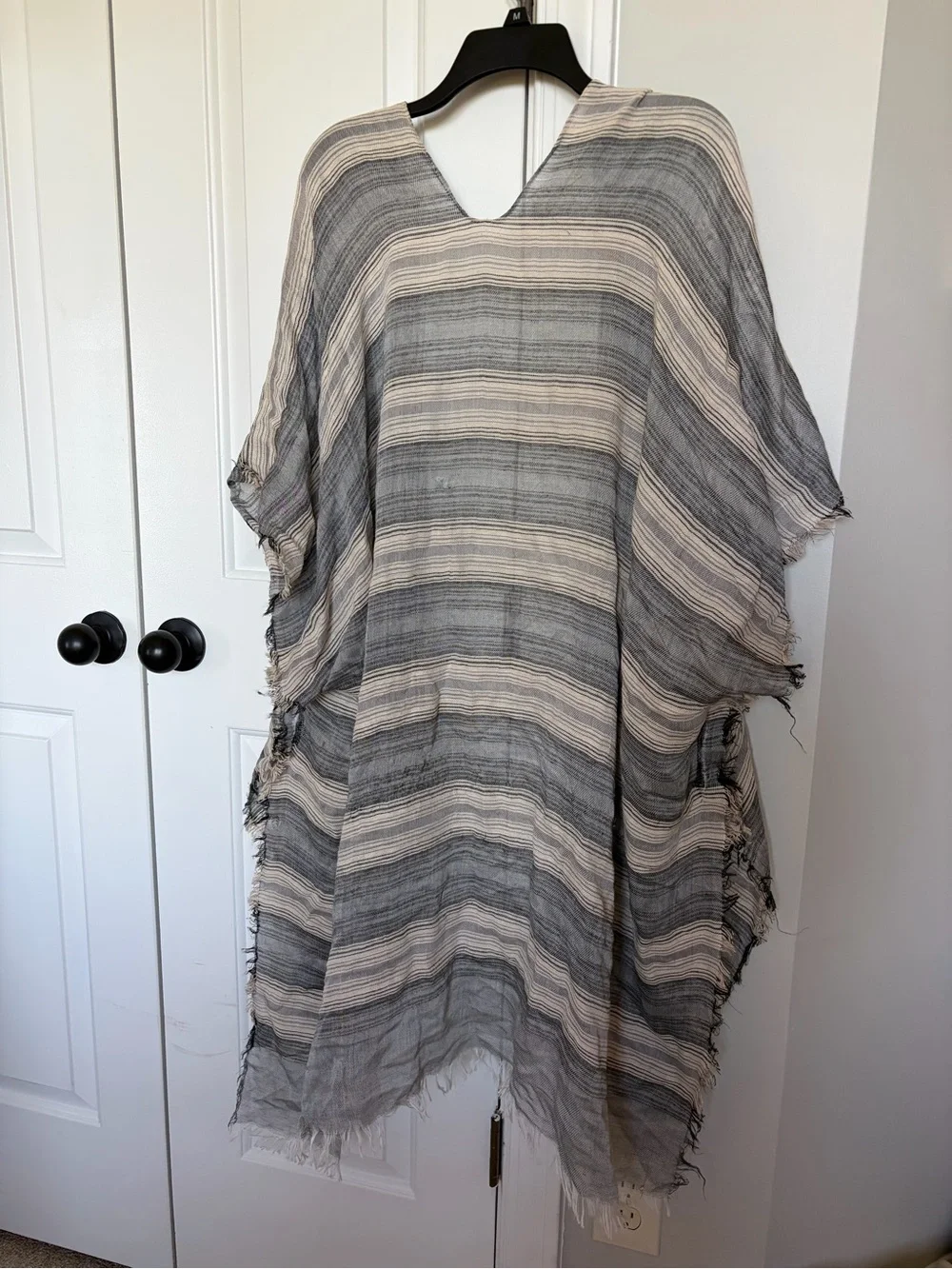 Striped Gray and Cream Lightweight Throw / Shawl